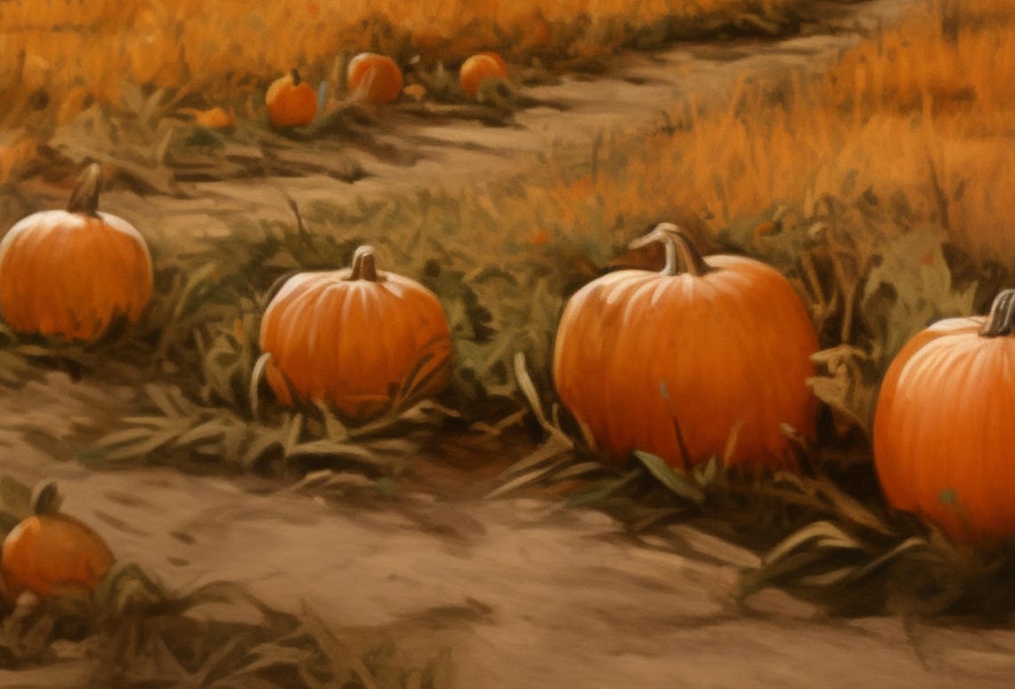 Pumpkin Patch Field Painting Harvest Sunset Farmhouse Scene Poster - Image 5