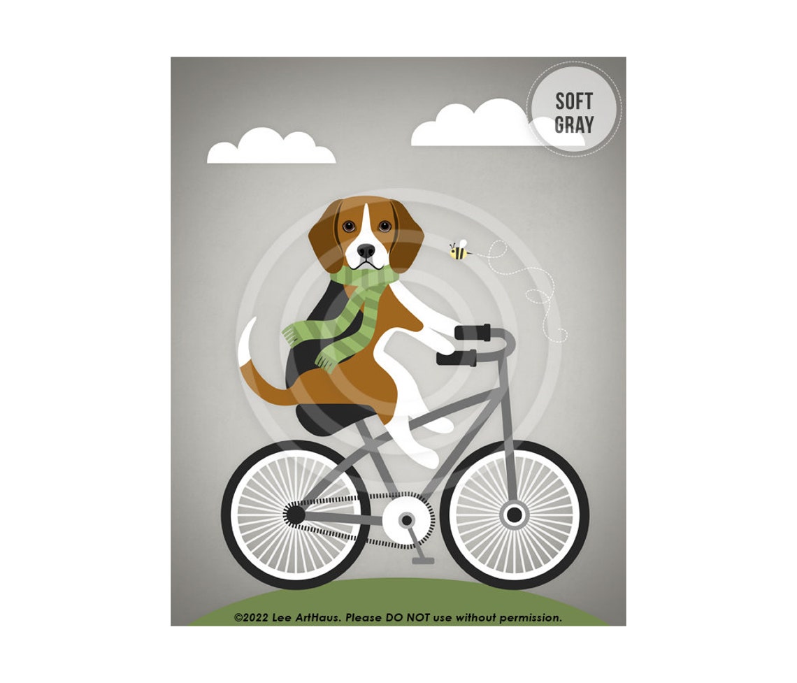 Beagle Riding Vintage Bicycle Green Scarf Retro Illustration Poster - Image 3