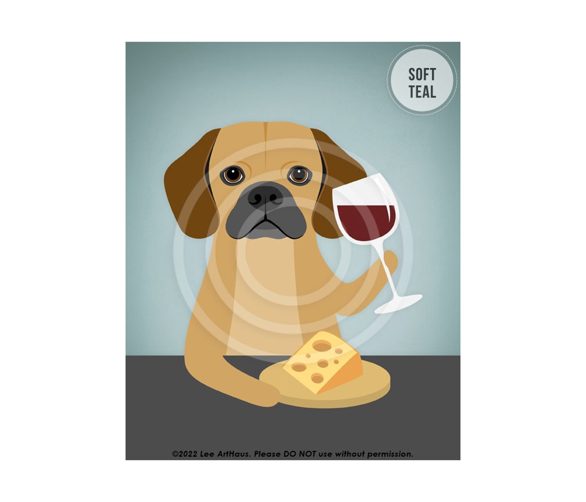 Puggle Dog Wine and Cheese Glass Cute Funny Foodie Pet Poster - Image 4
