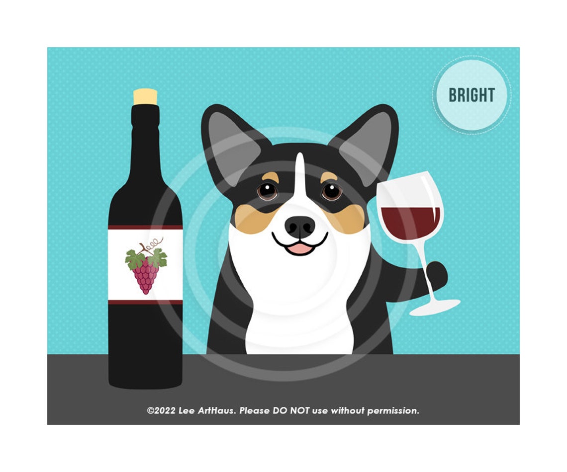Tricolor Corgi Holding Wine Glass With Wine Bottle Funny Poster - Image 2
