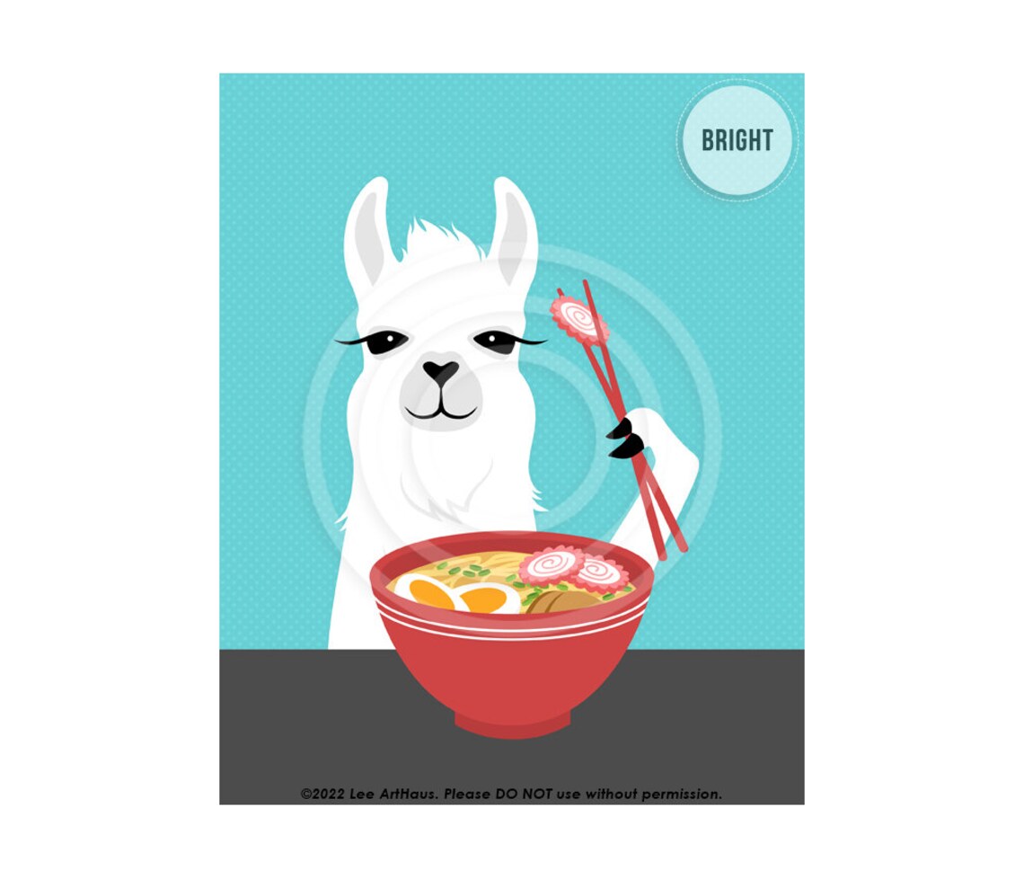 White Llama Eating Ramen Noodle Bowl Chopsticks Fun Kitchen Decor Poster - Image 4