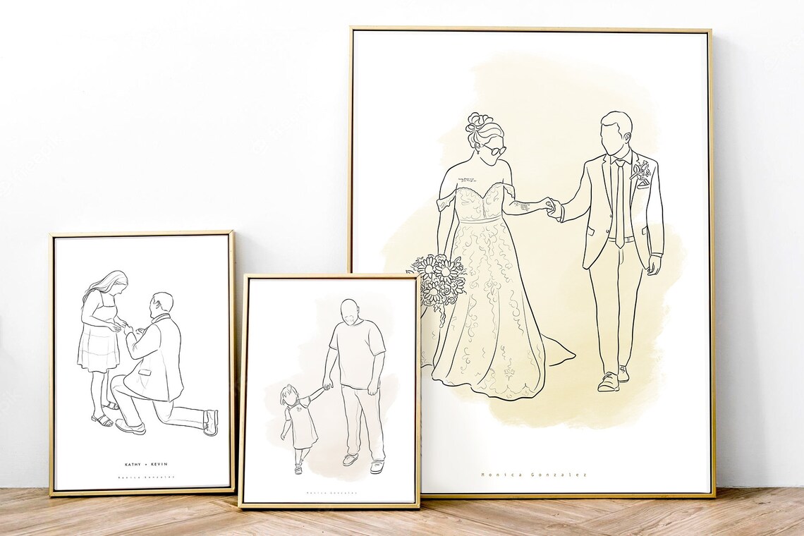 Mother with Two Children Our Happy Place Line Art Family Poster - Image 9