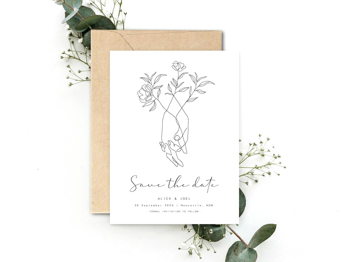 Save The Date Minimalist Wedding Line Art
