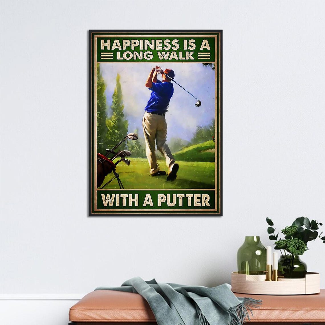 Happiness Is a Long Walk with a Putter Vintage Golf Swing Poster - Image 3