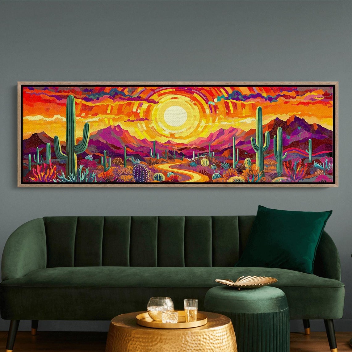 Desert Sunset Saguaro Cactus Mountains Bold Southwest Art Poster