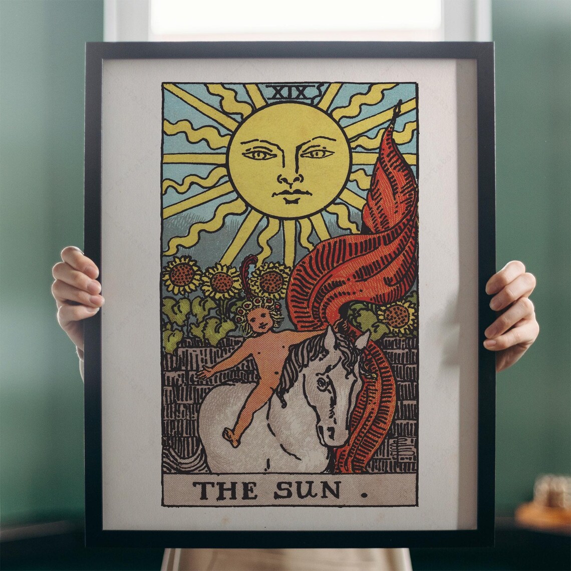 The Sun Tarot Card XIX Rider Waite Smith 1909 Vintage Occult Art Print - Image 4