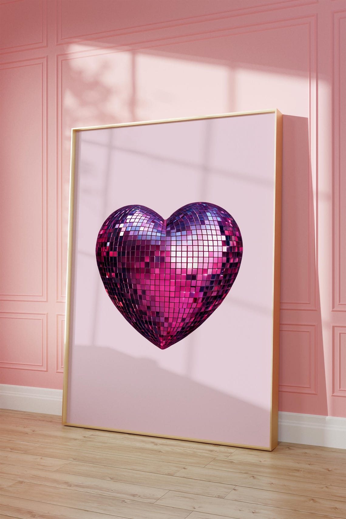 Magenta Disco Ball Heart Mirror Tile Retro Party Statement Poster