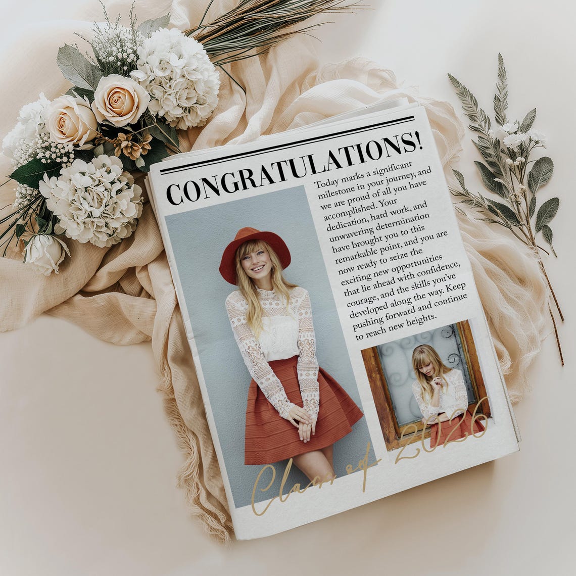 She Did It Graduation Newspaper Template Double Sided Editable Gift - Image 3