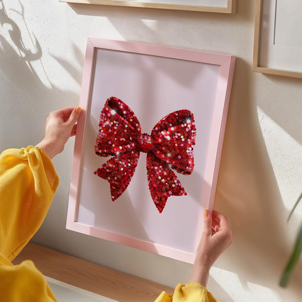 Red Sequin Bow Sparkling Glitter Christmas Bow Festive Holiday Poster - Image 2