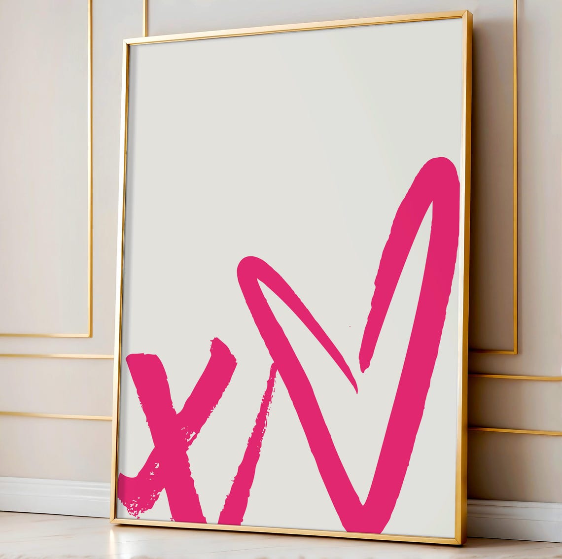 Pink XO Brushstroke Preppy Valentines Minimalist Love Art Poster