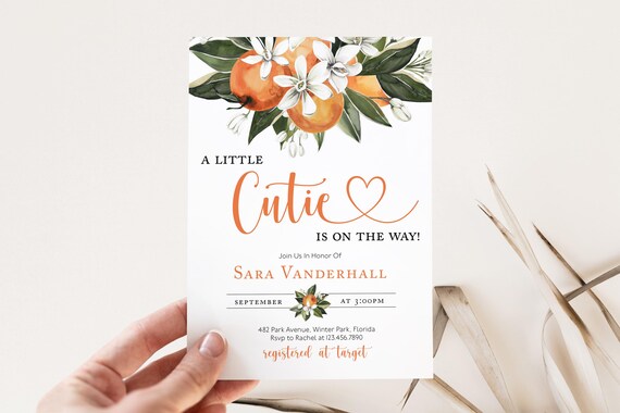 A Little Cutie Baby Shower Invitation Template Orange Baby Shower Invitation Citrus Baby Shower Invite Editable Template Cacu1