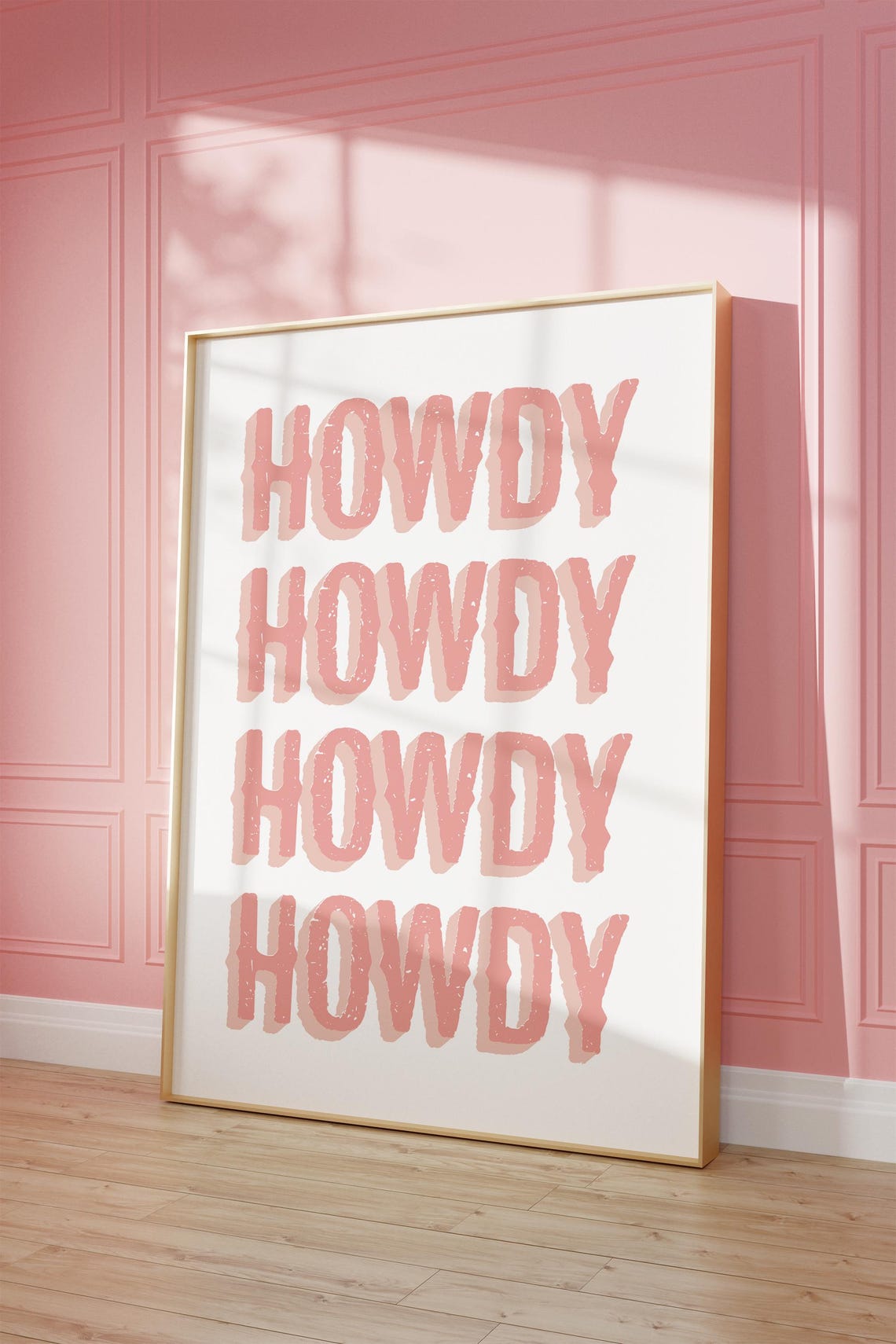 Pink Shadow Howdy Repeat Western Typography Cream Cowgirl Poster - Image 3
