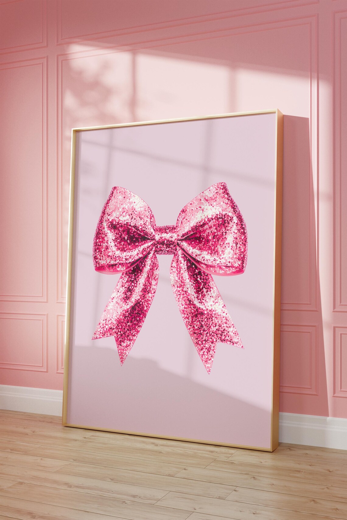 Pink Glitter Bow Coquette Blush Christmas Decor Trendy Art Print