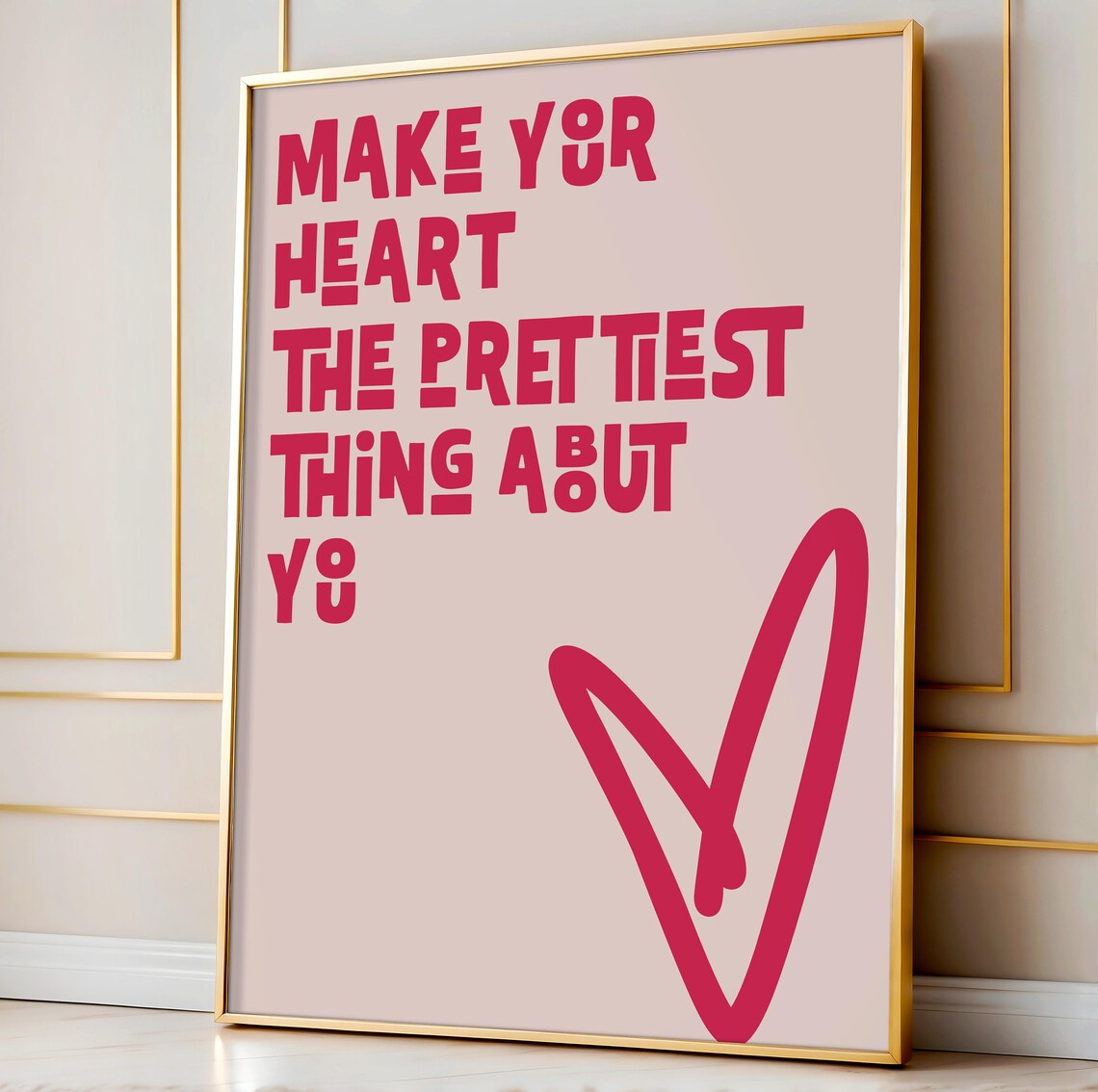 Heart Quote Wall Art Print Make Your Heart The Prettiest Print Pink Girly Aesthetic Pink Heart Modern Art Print Love Quote Wall Art - Image 3