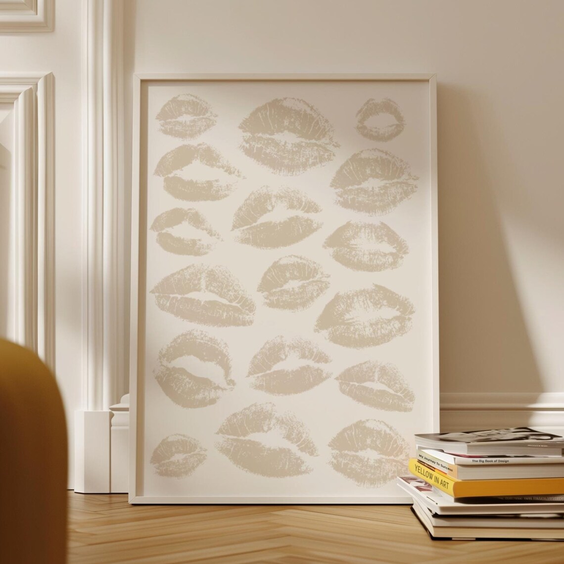 Beige Lipstick Kiss Marks Trendy Neutral Aesthetic Lips Poster - Image 3