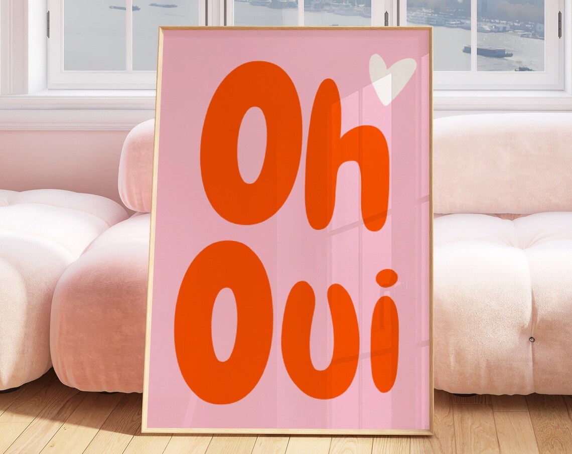 Oh Oui French Phrase Orange Pink Heart Retro Trendy Quote Poster - Image 3