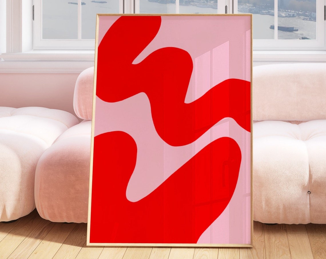 Red Pink Abstract Organic Wavy Shapes Modern Bold Statement Poster