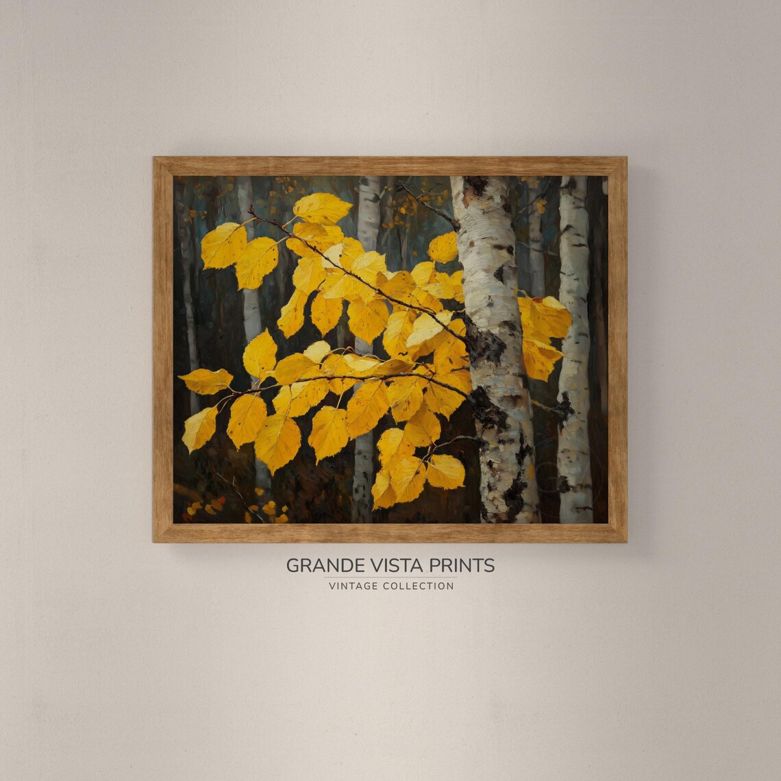 Golden Aspen Leaves Birch Trunk Close Up Fall Foliage Painting Poster - Image 4
