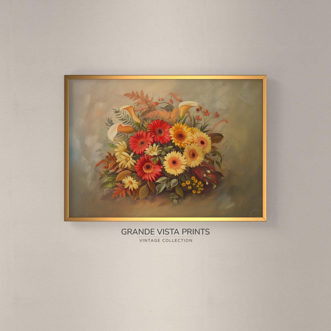 Red and Yellow Gerbera Daisies Autumn Calla Lily Bouquet Floral Poster