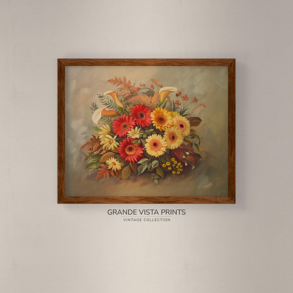 Red and Yellow Gerbera Daisies Autumn Calla Lily Bouquet Floral Poster - Image 4