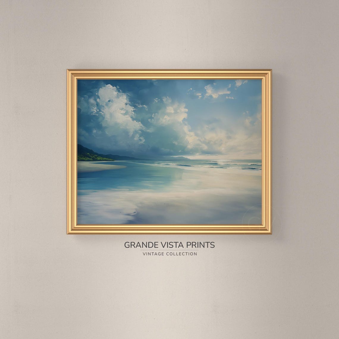 Tropical Beach Cloudy Sky Calm Turquoise Sea Coastal Travel Poster - Image 3