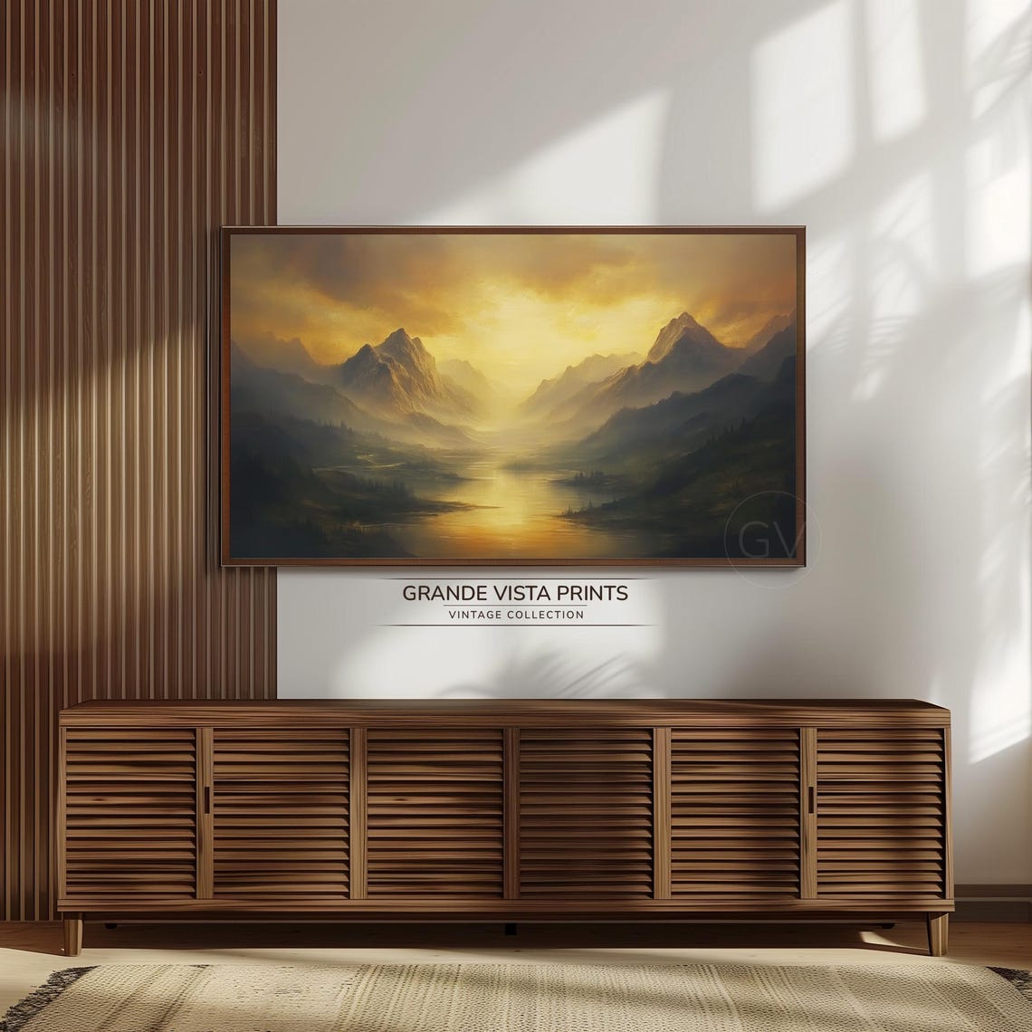 Golden Mountain Valley Sunrise Lake Reflection Panoramic Travel Poster - Image 3