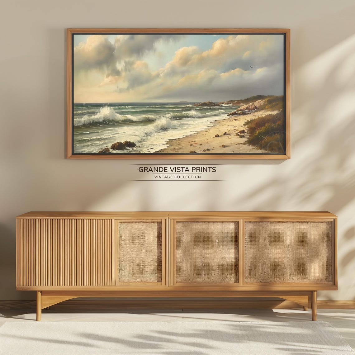 Sunrise Over Ocean Waves Crashing Beach Rocky Shore Gold Poster - Image 4