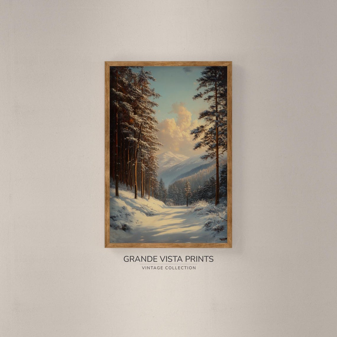 Snowy Pine Forest Trail Dawn Blue Sky Winter Woodland Travel Poster - Image 2