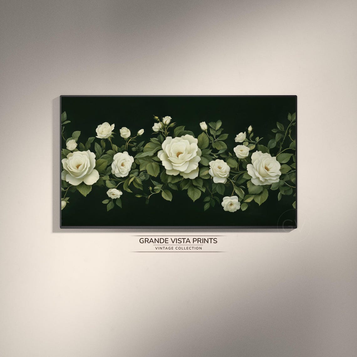 White Roses Black Background Elegant Botanical Still Life Poster