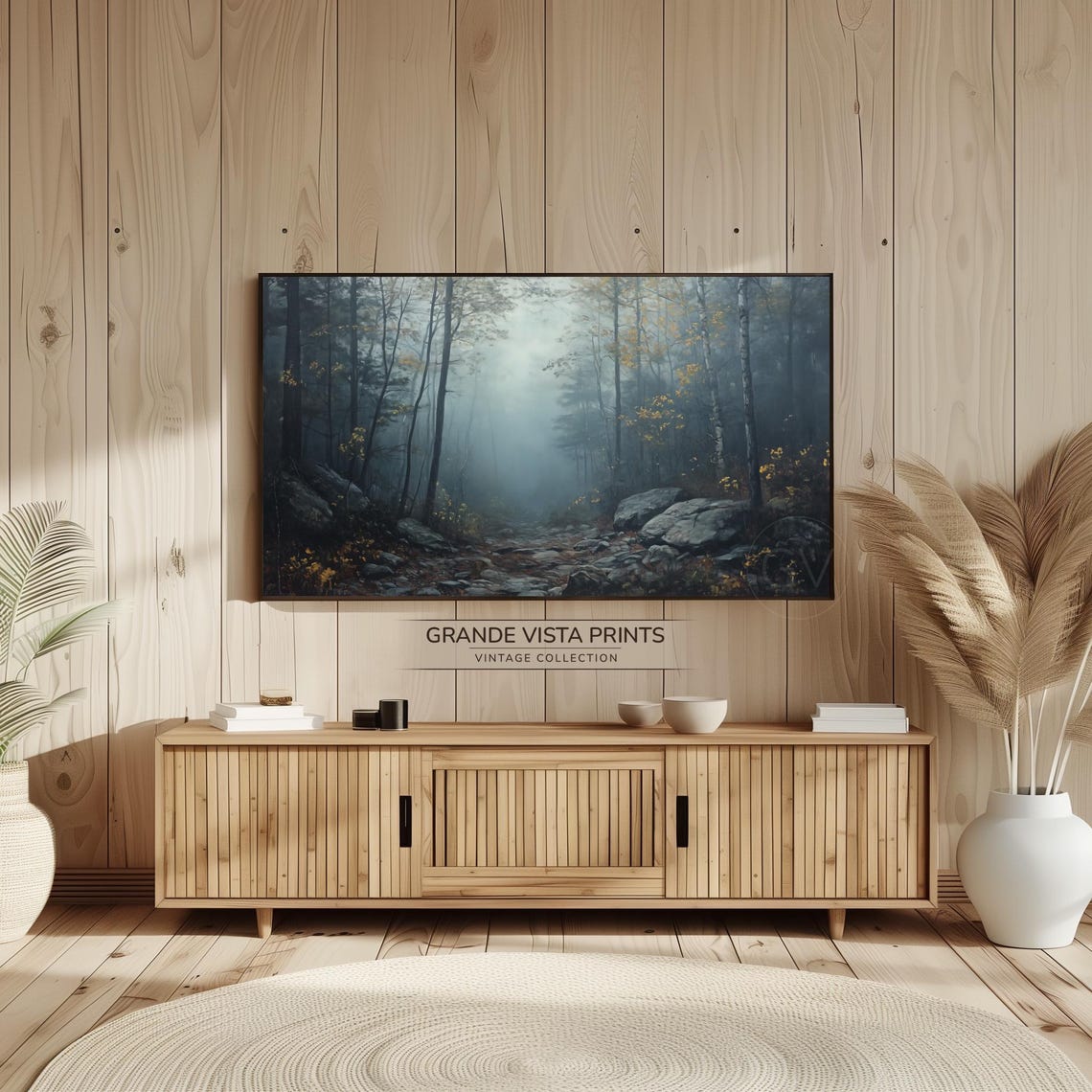 Dark Foggy Autumn Forest Hazy Trees Moody Vintage Fall Wall Art - Image 2