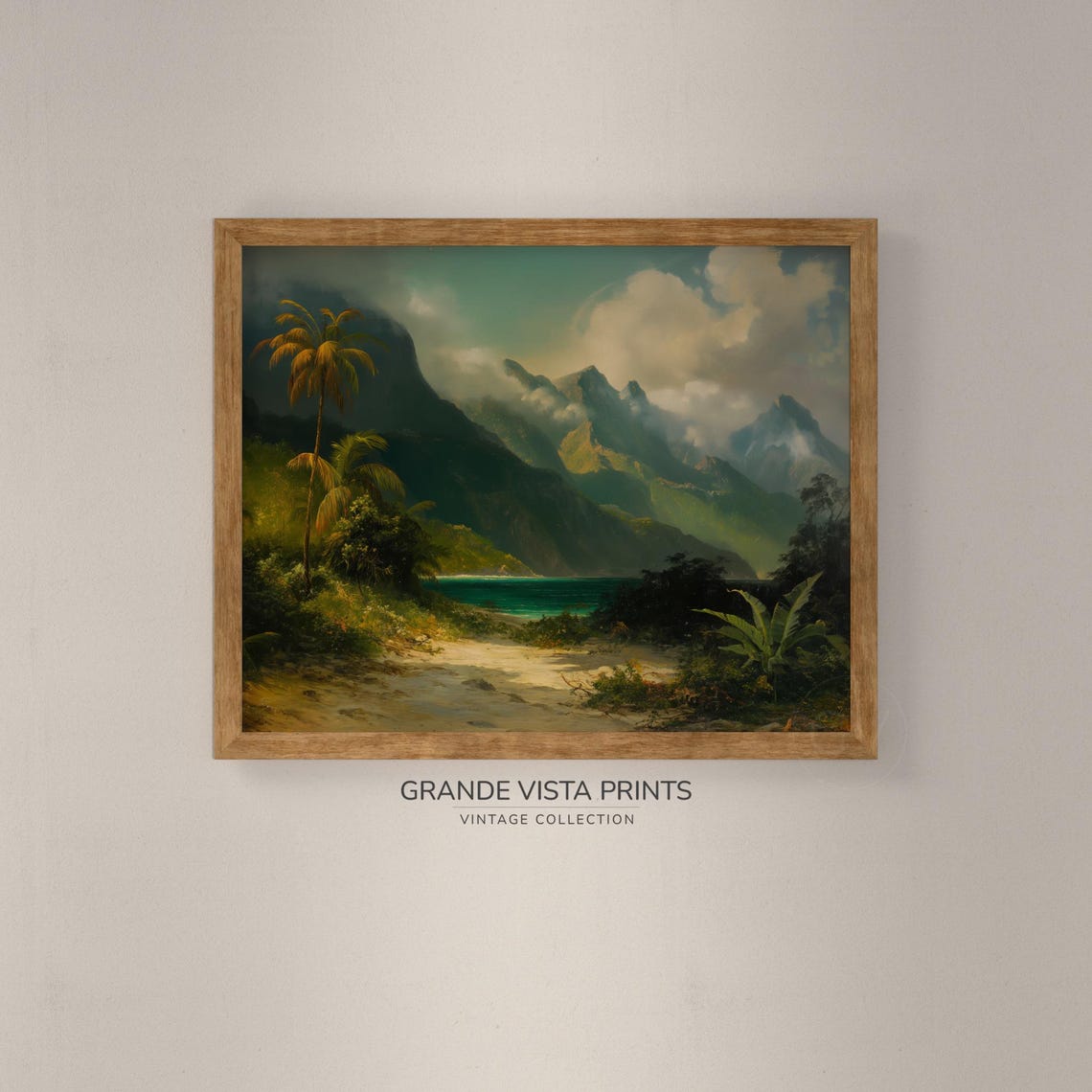 Tropical Island Coast Palm Trees Misty Mountains Lagoon Travel Poster - Image 4