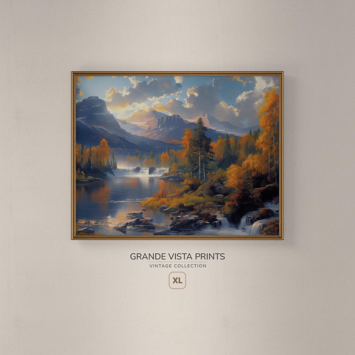 Autumn Mountain Lake Waterfall Golden Aspens Snowy Peaks Poster - Image 3