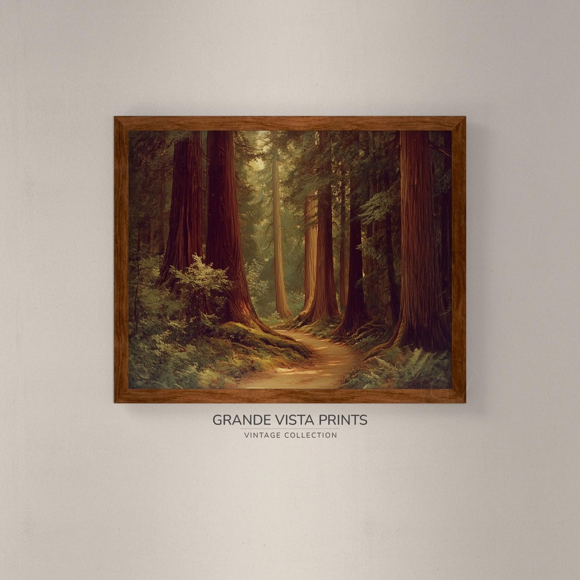 Redwood Forest Trail Towering Trees Sunlight Vintage Painting Poster - Image 4