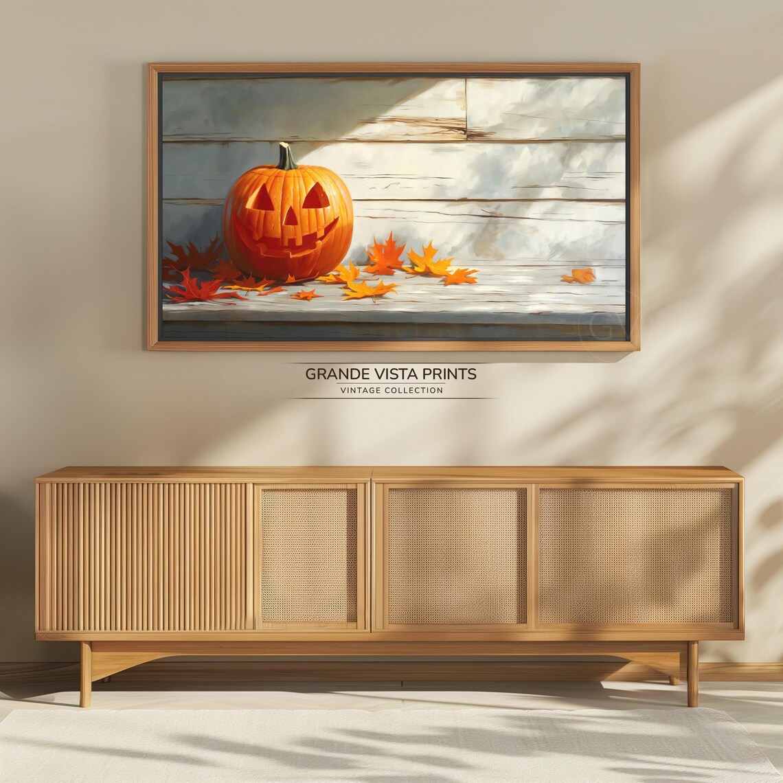 Smiling Jack O Lantern White Steps Fall Leaves Vintage Halloween Art Poster - Image 4