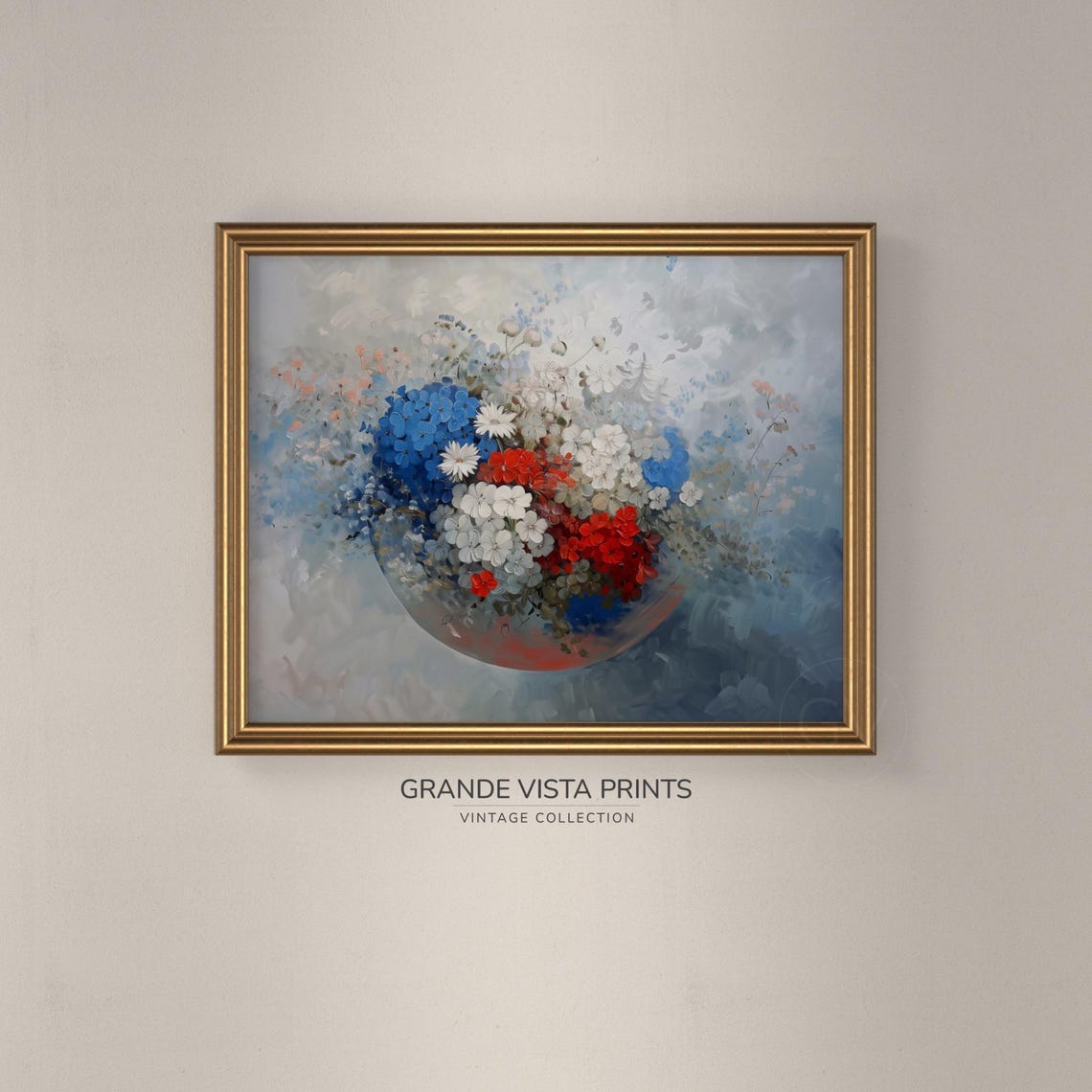 Blue Hydrangea White Red Flowers Glass Bowl Cool Blue Floral Poster - Image 3