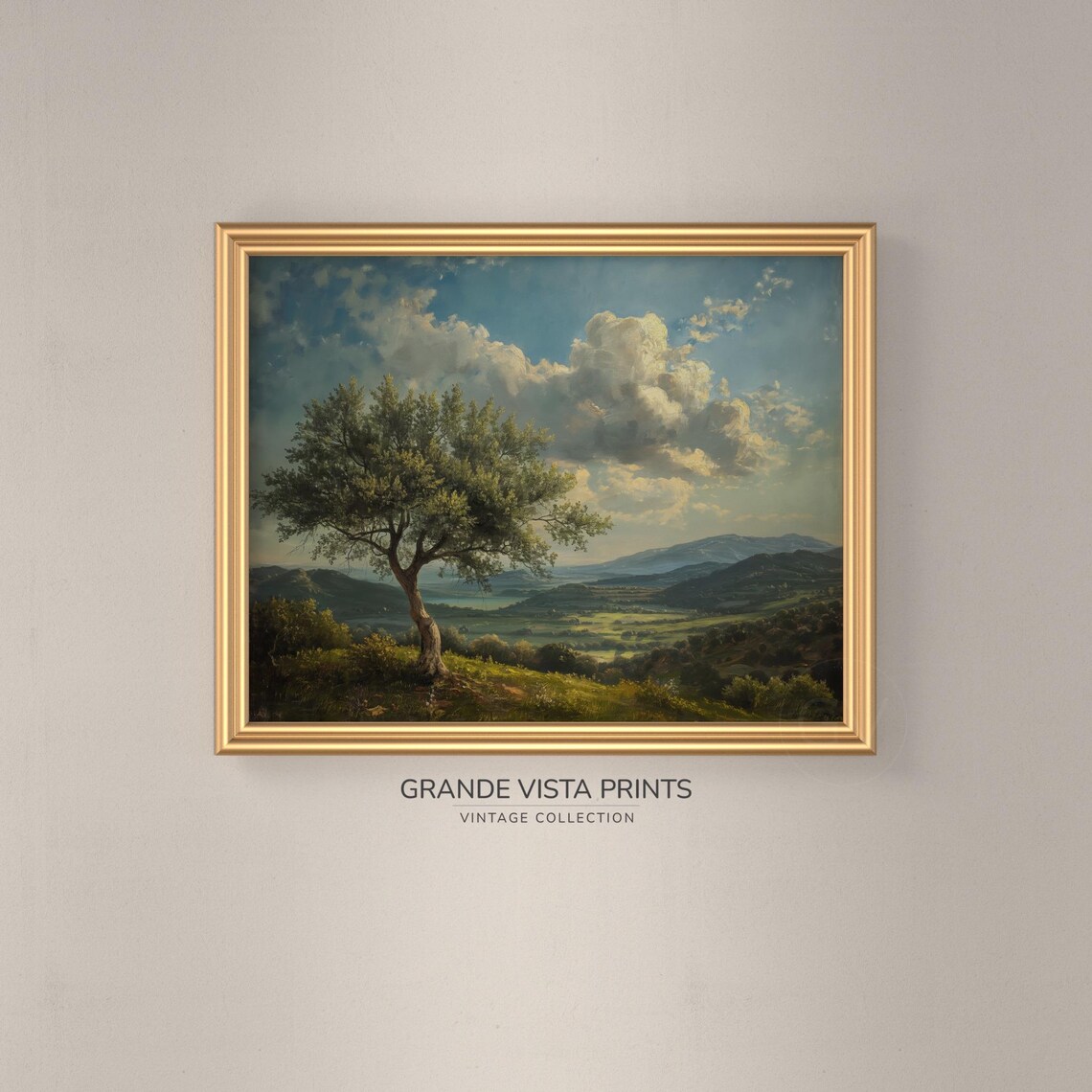 Hilltop Olive Tree Landscape Painting, Art Print - Image 3