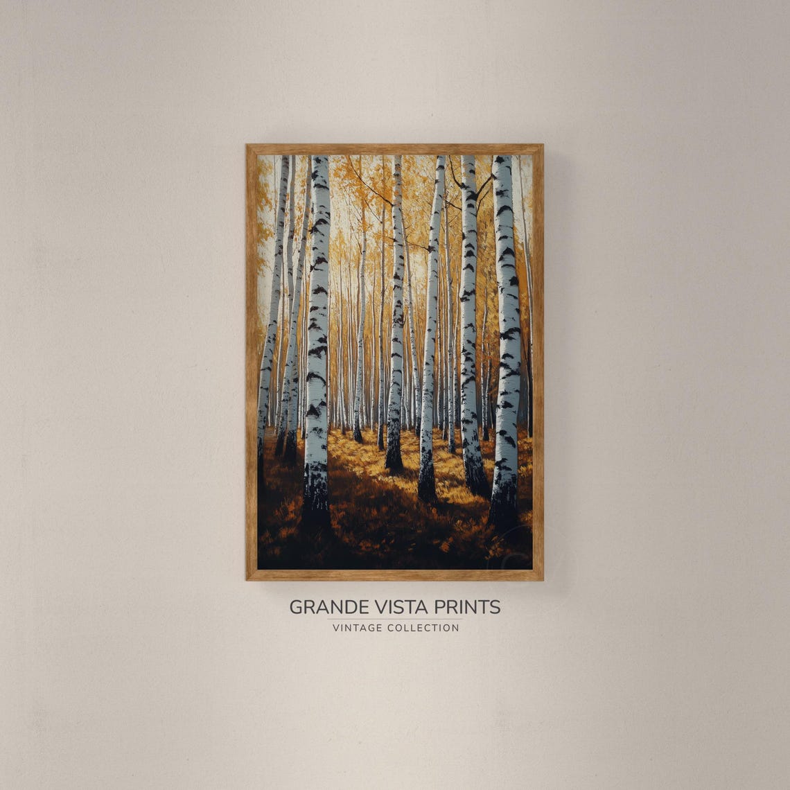 Tall Golden Birch Trees Dark Forest Floor Vintage Autumn Poster - Image 2