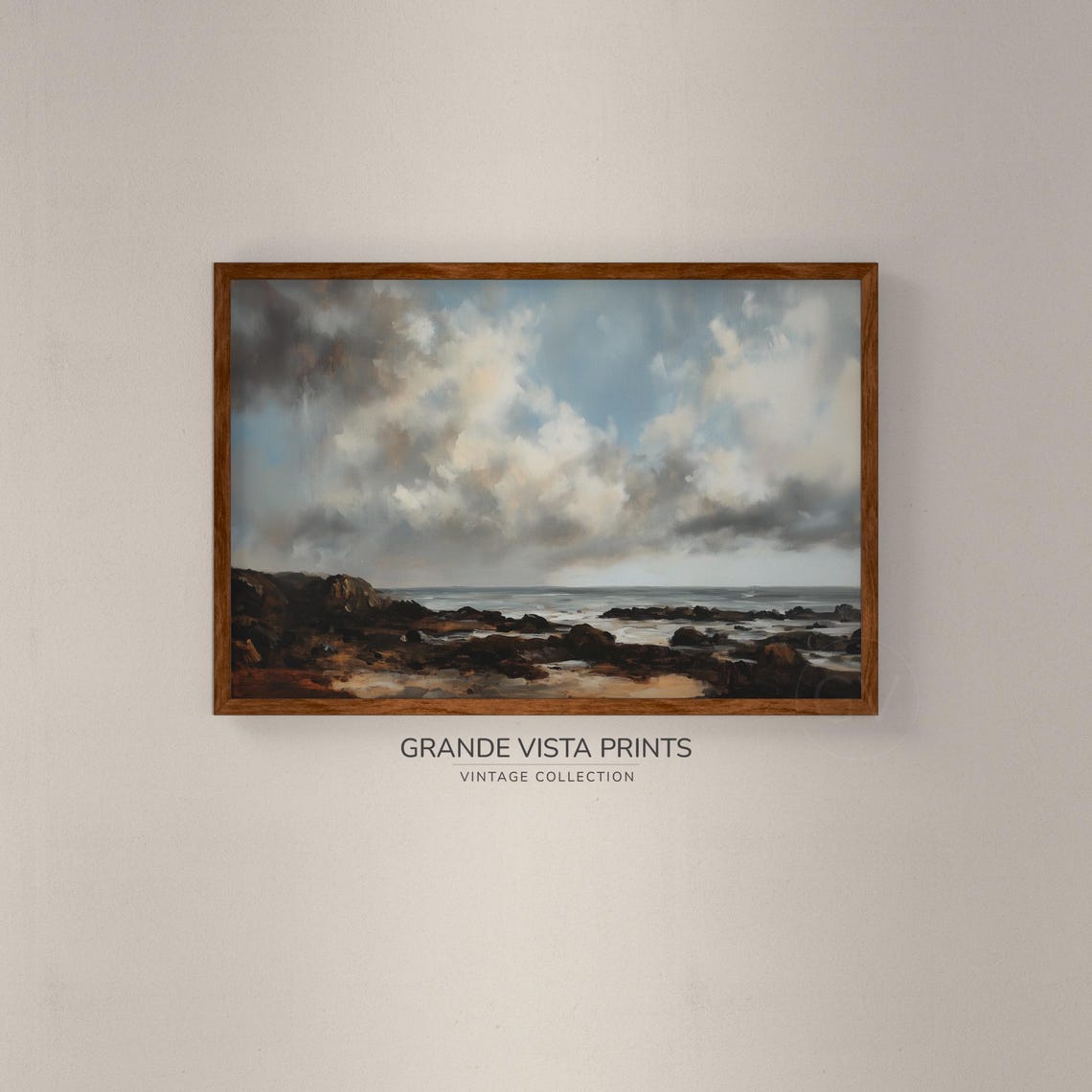 Moody Rocky Shoreline Seascape Storm Clouds Impressionist Ocean Poster - Image 2