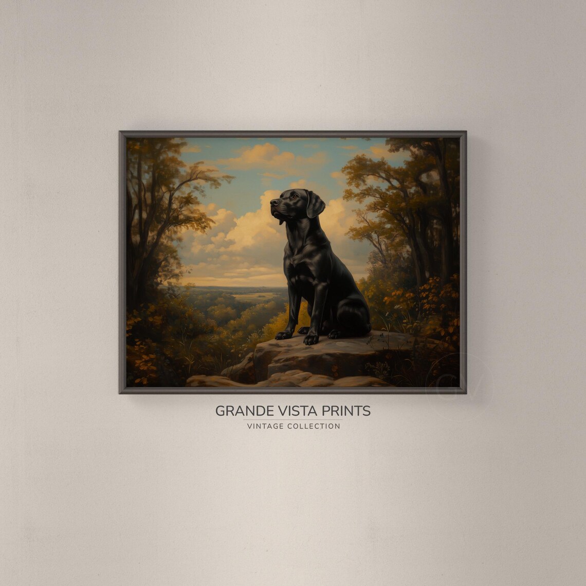 Black Dog Rocky Overlook Autumn Valley Golden Sunset Vintage Poster - Image 2