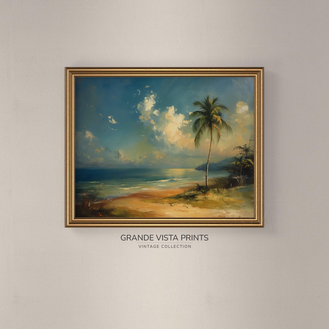 Tropical Palm Beach Golden Hour Calm Ocean Sandy Shore Poster - Image 3