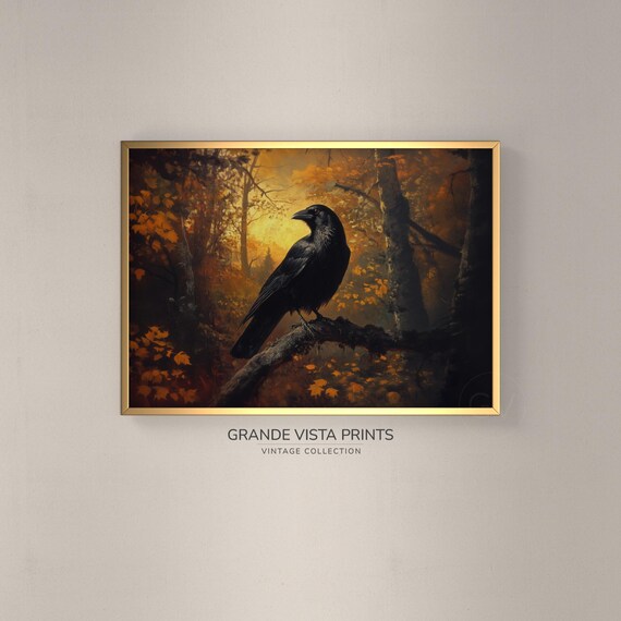 Black Crow Forest Landscape Painting Black Crow Painting Black Crow Wall Art Gv4809