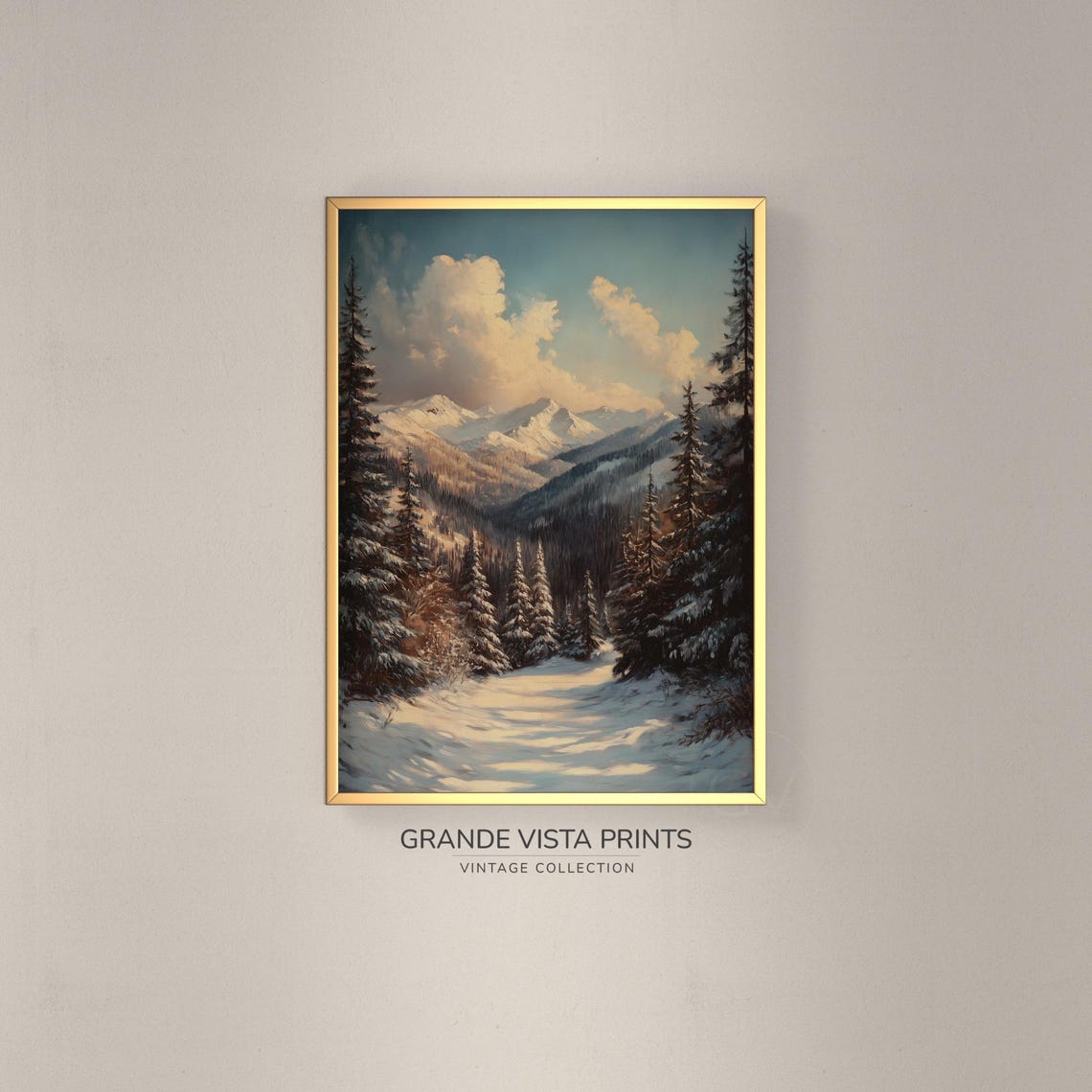 Snowy Mountain Valley Morning Light Winter Forest Landscape Poster