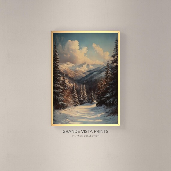 Snowy Winter Mountain Valley Painting Winter Mountain Landscape Wall Art Snowy Mountain Forest Landscape Gv4765