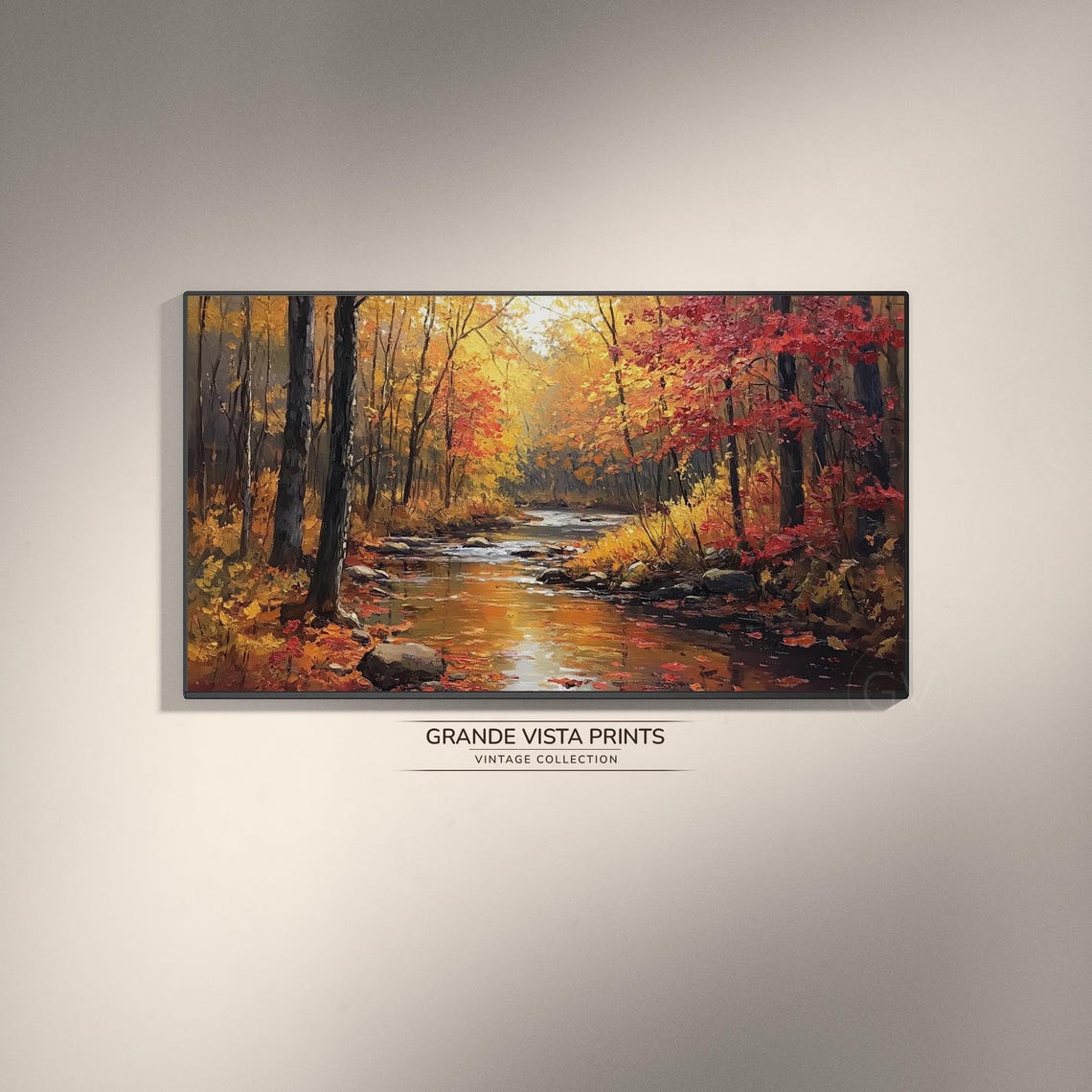 Autumn Forest River Golden Fall Colors Landscape Painting Poster