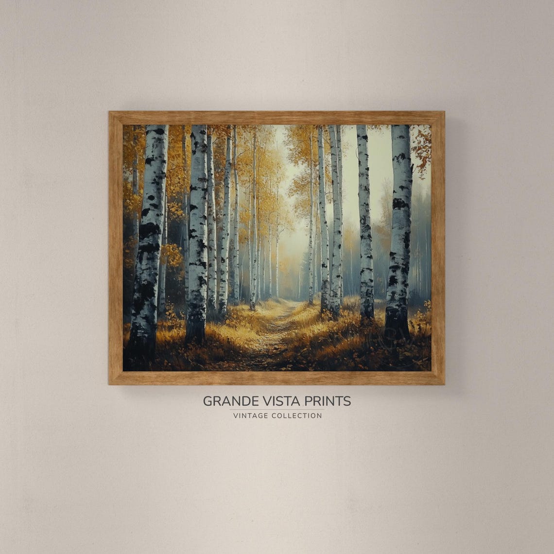 Birch Forest Sunlit Path Golden Autumn Trees Landscape Painting Poster - Image 4
