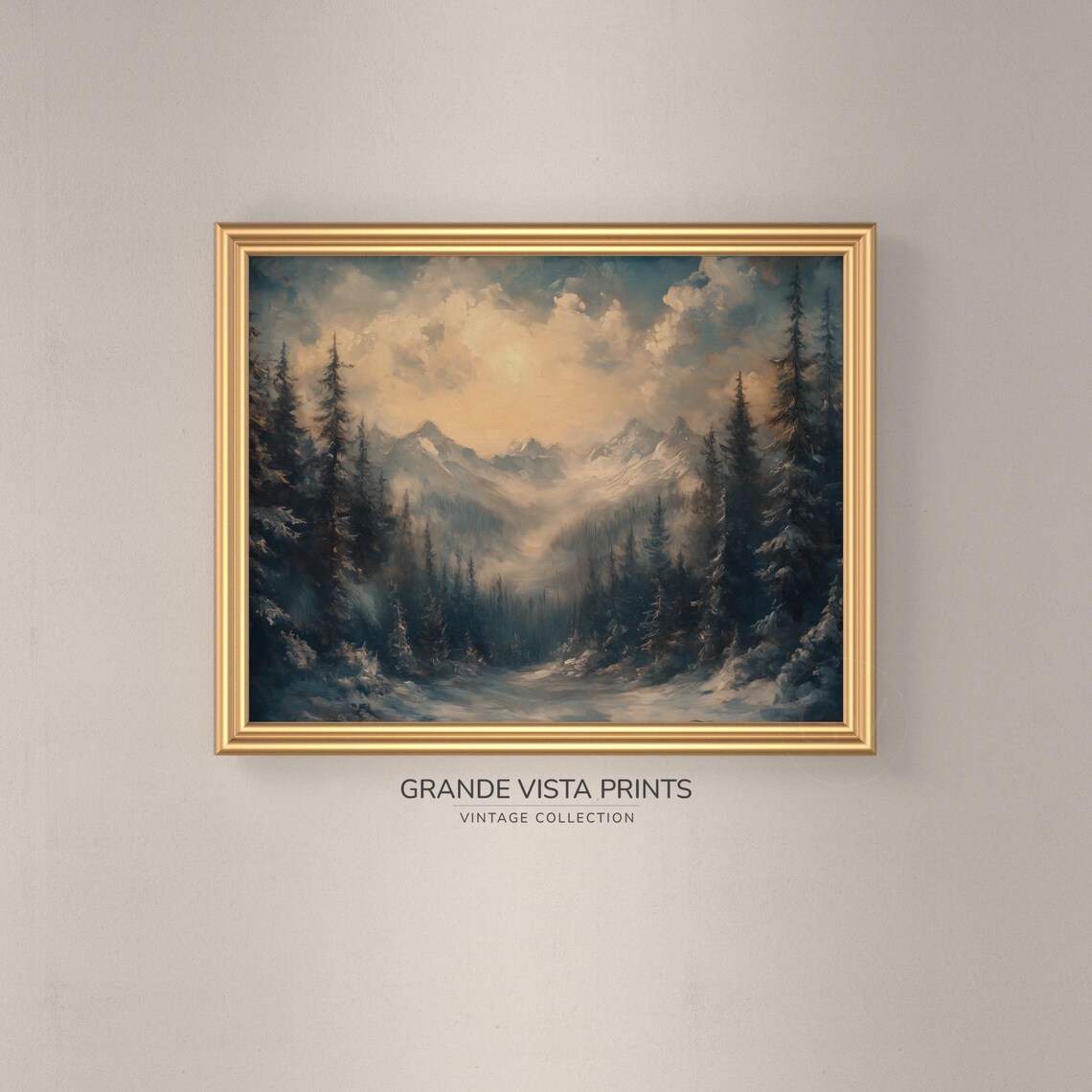 Misty Winter Mountain Valley Tall Pines Morning Light Landscape Poster - Image 3