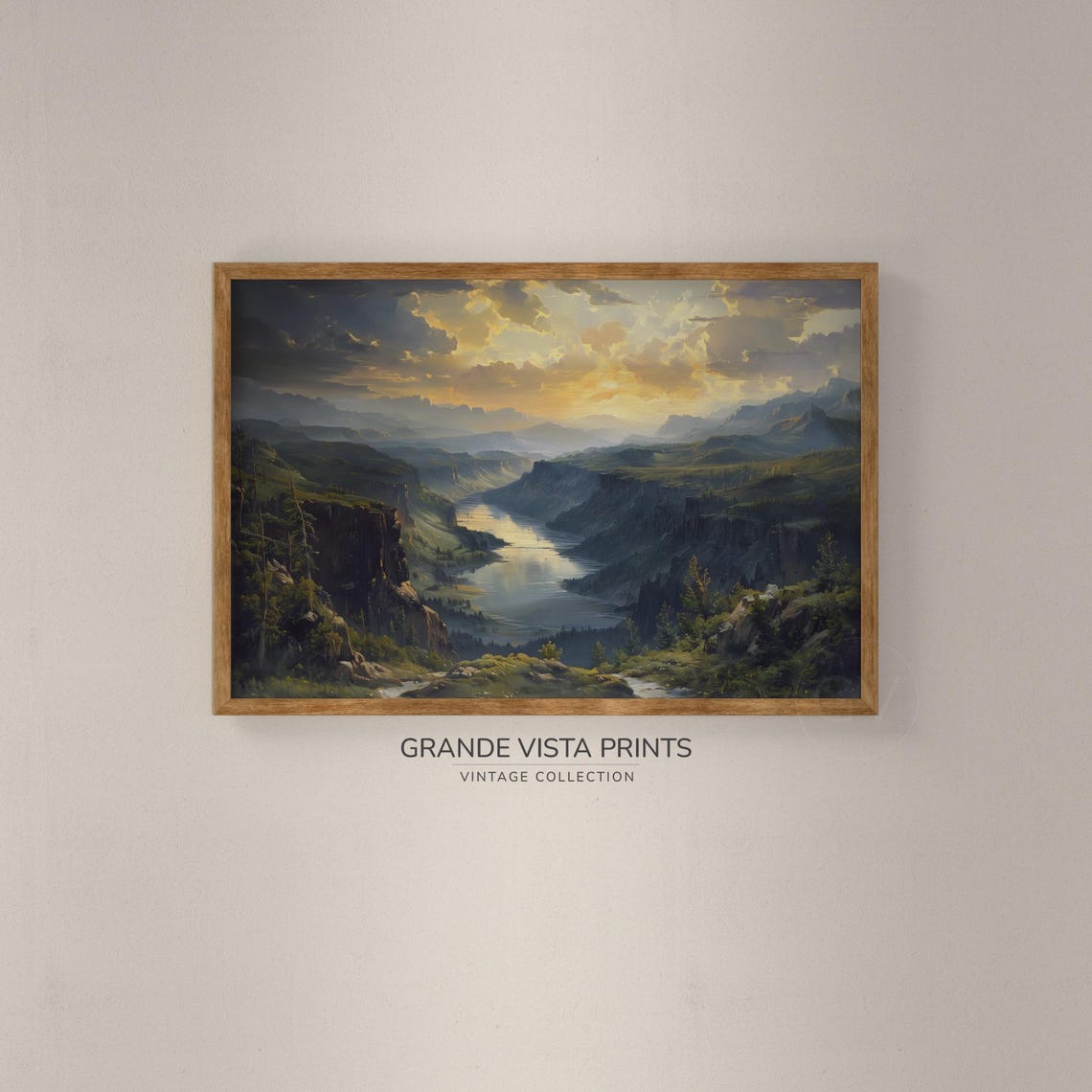 Dramatic Canyon River Gorge Sunrise Golden Clouds Vintage Poster - Image 2