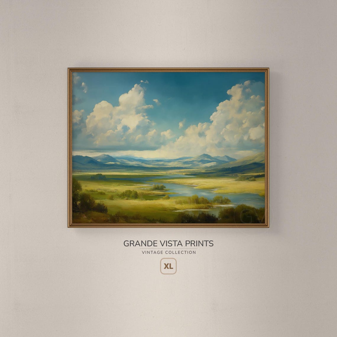 Green Valley Winding River Blue Mountains Big Clouds Landscape Poster - Image 3