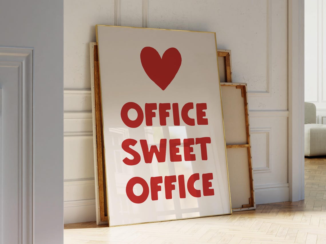Office Sweet Office Red Heart Retro Typographic Work Desk Poster - Image 3