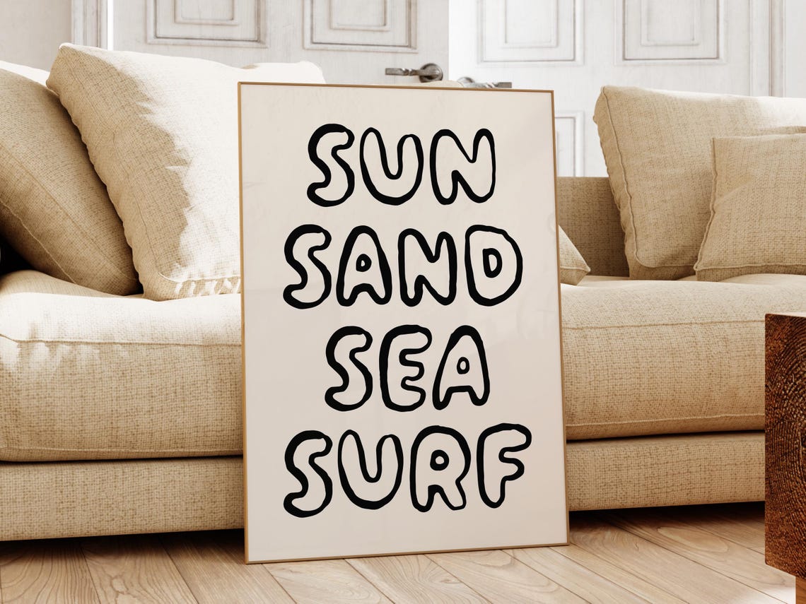 Sun Sand Sea Surf Bubble Letter Beach Vacation Quote Wall Poster